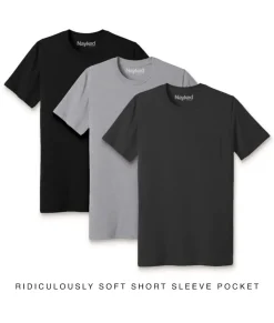 T-Shirt Packs>Nayked Apparel Men'S 3Pk Ridiculously Soft 100% Cotton Pocket T-Shirt Favorites