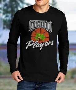 T-Shirts>Nayked Apparel Men'S Ridiculously Soft 100% Cotton Long Sleeve Graphic Tee | Ohio Players (Buckeye Leaf) Black