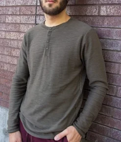 Shirts>Nayked Apparel Men'S Slub Knit Raw-Edge Henley/Discontinued Burnt Olive