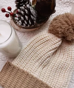 Accessories>Nayked Apparel Soft Chunky Knit Two-Tone Hat With Pom Pom And Solid Color Beanie With Pom Pom And Cuff