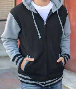 Outerwear>Nayked Apparel Varsity Full-Zip Hooded Fleece Jacket