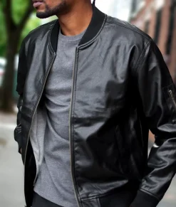 Outerwear>Nayked Apparel Vegan Leather Recycled Bomber Jacket