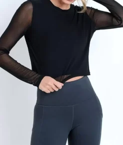 Athleisure>Nayked Apparel Women'S Mesh Sleeve Overlay Crop Top/Discontinued Black