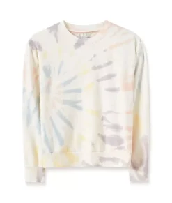 Tops>Nayked Apparel Women'S Soft Tie Dye Recycled Washed Terry Pullover Sweatshirt Spectrum Spiral Tie Dye