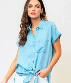Tops>Nayked Apparel Women'S Tie Front Tencel Shirt/Discontinued Blue