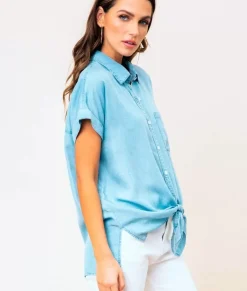 Tops>Nayked Apparel Women'S Tie Front Tencel Shirt/Discontinued Blue