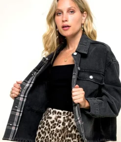Outerwear>Nayked Apparel Women'S Vintage Washed Oversized Denim Jacket/Discontinued Black Denim