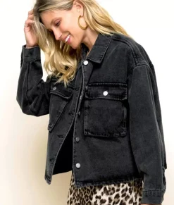 Outerwear>Nayked Apparel Women'S Vintage Washed Oversized Denim Jacket/Discontinued Black Denim